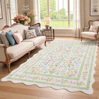 Garvee Floral Area Rug with Unique Shape - Rustic Natural Design Non-Slip Machine Washable Rug, Soft Bohemian Rug