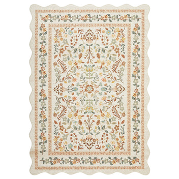 Garvee Floral Area Rug with Unique Shape - Rustic Natural Design Non-Slip Machine Washable Rug, Soft Bohemian Rug