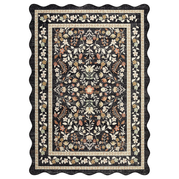 Garvee Floral Area Rug with Unique Shape - Rustic Natural Design Non-Slip Machine Washable Rug, Soft Bohemian Rug