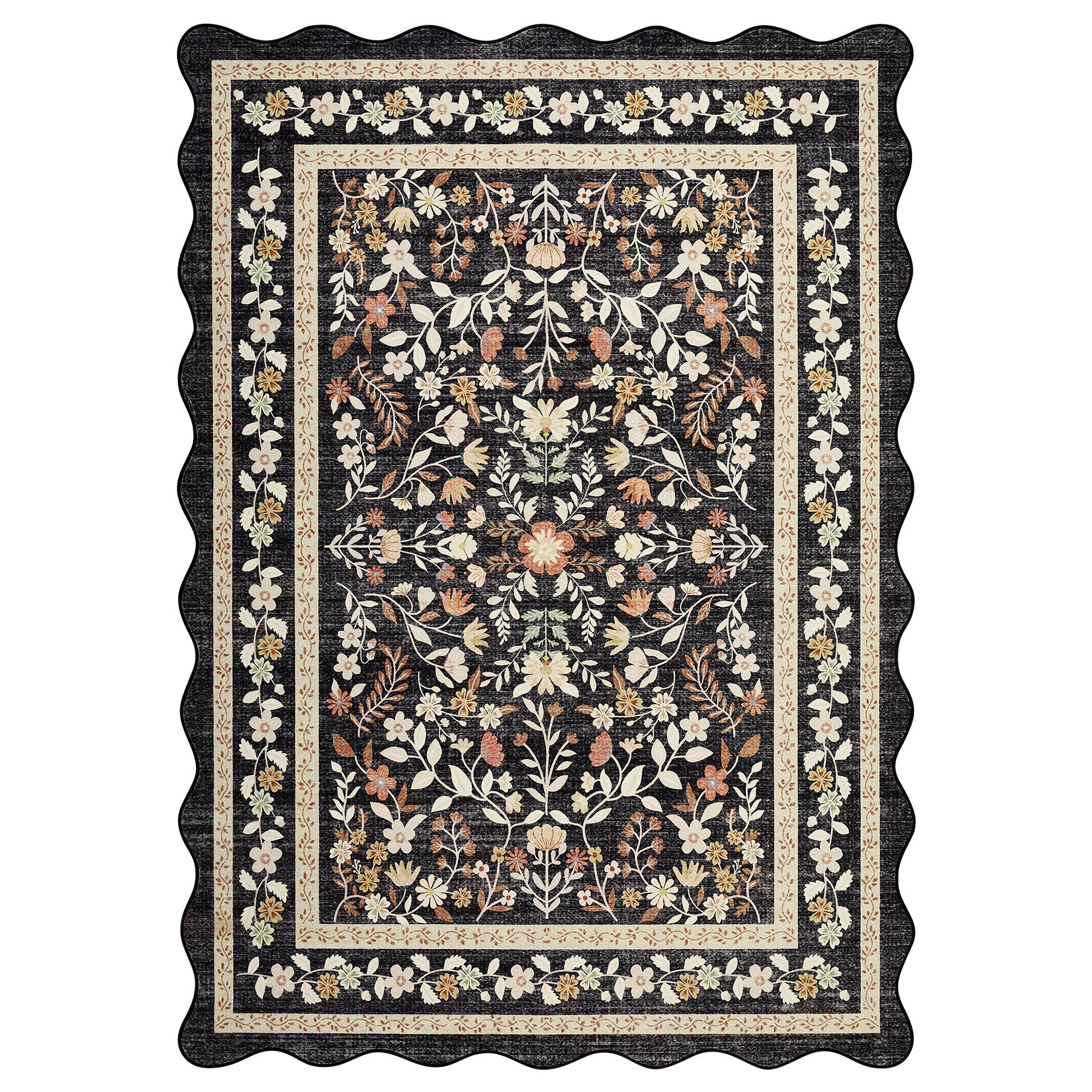 Garvee Floral Area Rug with Unique Shape - Rustic Natural Design Non-Slip Machine Washable Rug, Soft Bohemian Rug