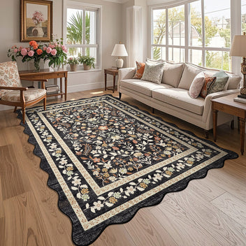 Garvee Floral Area Rug with Unique Shape - Rustic Natural Design Non-Slip Machine Washable Rug, Soft Bohemian Rug
