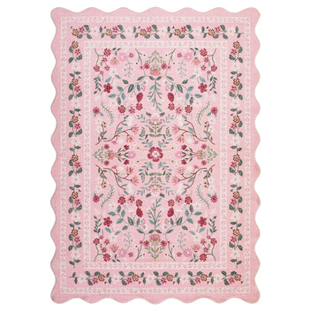 Garvee Floral Area Rug with Unique Shape - Rustic Natural Design Non-Slip Machine Washable Rug, Soft Bohemian Rug