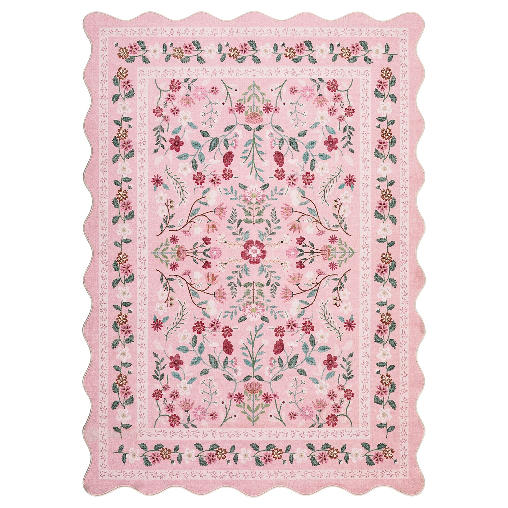 Garvee Floral Area Rug with Unique Shape - Rustic Natural Design Non-Slip Machine Washable Rug, Soft Bohemian Rug