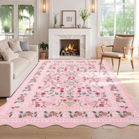 Garvee Floral Area Rug with Unique Shape - Rustic Natural Design Non-Slip Machine Washable Rug, Soft Bohemian Rug