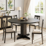 Garvee 47" Farmhouse Round Dining Table in Wood Grain Design with Wood Pedestal Base Suitable for 2-4 Peaple, Black - Black