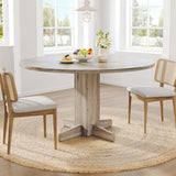 Garvee 47" Farmhouse Round Dining Table in Wood Grain Design with Wood Pedestal Base Suitable for 2-4 People, Grey - Grey