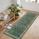 Garvee Washable Runner Rugs, Green 2'X6' Antique Distressed Long Rug, Modern Non Slip Stain Resistant Vintage Print Accent Carpet Floor Mat for Living Room Bedroom Dining Office Farmhouse Hallway Entryway - Green
