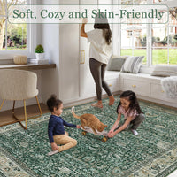 Garvee Washable Area Rugs, Green 5'X7' Antique Distressed Large Rug for Living Room, Modern Non Slip Stain Resistant Vintage Print Accent Carpet Floor Mat for Bedroom Dining Office Farmhouse