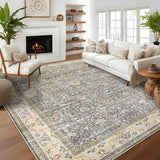 Garvee Washable Area Rugs Beige Yellow 9'x12' Antique Distressed Large Rug for Living Room Modern Non Slip Stain Resistant Vintage Print Accent Carpet Floor Mat - Beige Yellow