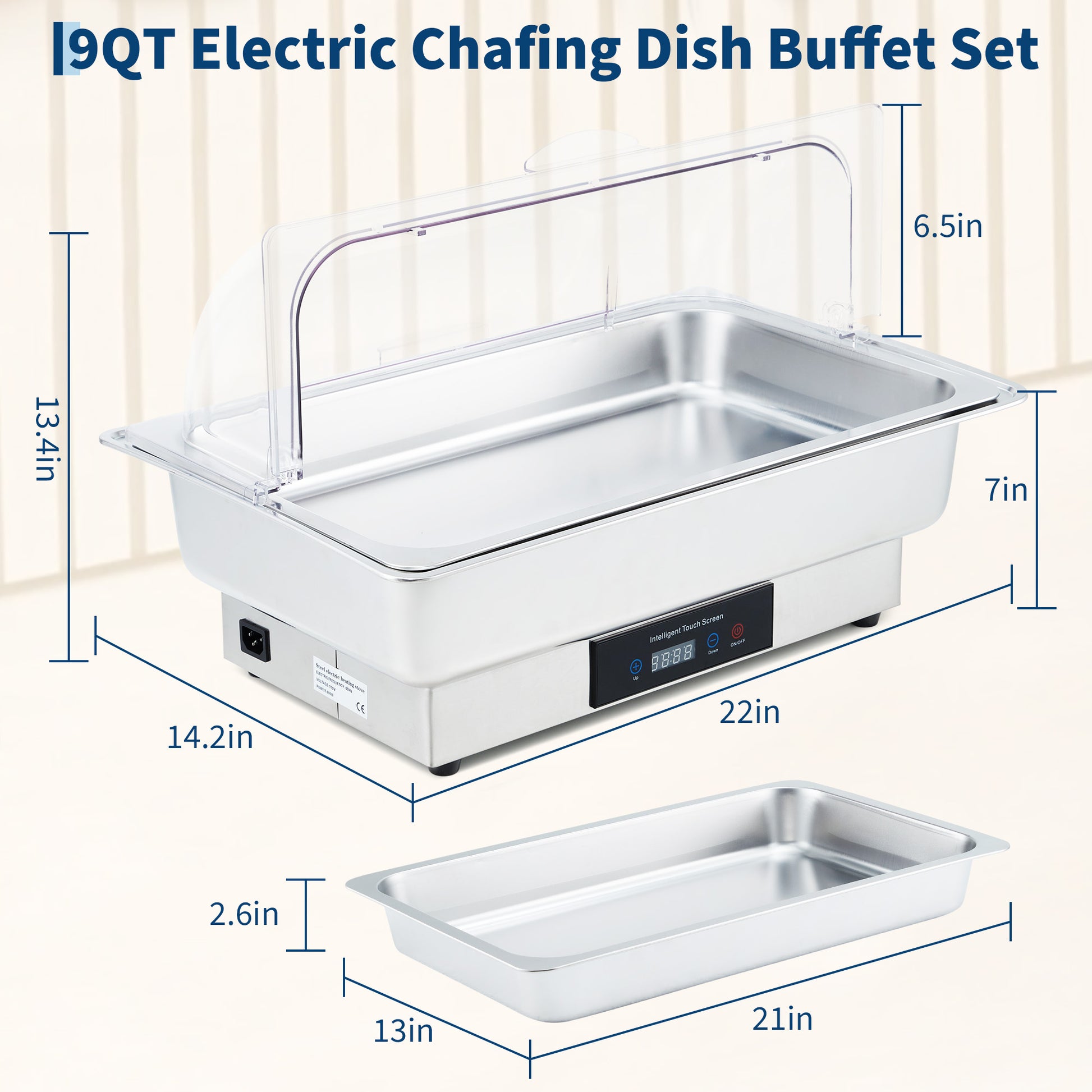 Garvee Electric Chafing Dish Buffet Set, 9 QT Stainless Steel Food Warmer with Temperature Control & Transparent Roll Top Lid, Catering Server for Parties, Banquets, Buffets, Keeping Food Warm & Fresh