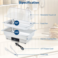 Garvee Electric Chafing Dish Buffet Set, 9 QT Stainless Steel Food Warmer with Temperature Control & Transparent Roll Top Lid, Catering Server for Parties, Banquets, Buffets, Keeping Food Warm & Fresh