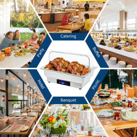Garvee Electric Chafing Dish Buffet Set, 9 QT Stainless Steel Food Warmer with Temperature Control & Transparent Roll Top Lid, Catering Server for Parties, Banquets, Buffets, Keeping Food Warm & Fresh