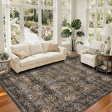 Garvee Washable Vintage Floral Area Rug 9x12ft – Non Slip, Ultra Thin, Low Pile, Mark Resistant, Soft & Collapsible Carpet for Living Room, Bedroom & Dining Room – Non Shedding Home Decor Mat - Yellow Taupe
