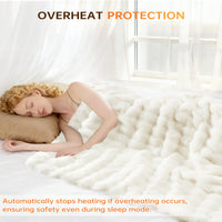 Garvee Heated Blanket King Size, Dual Control Faux Fur Electric Blanket with 4 Heat Settings, Soft Bubble Blanket with 8 Hour Auto-Off & Overheat Protection, for Gifts Home Couch or Bed, White