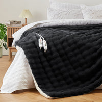 Garvee Heated Blanket Queen, Dual Control Faux Fur Electric Blanket with 4 Heat Settings, Soft Bubble Blanket with 8 Hour Auto-Off & Overheat Protection, for Gifts Home Couch or Bed, Dark Grey