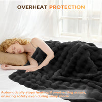 Garvee Heated Blanket Queen, Dual Control Faux Fur Electric Blanket with 4 Heat Settings, Soft Bubble Blanket with 8 Hour Auto-Off & Overheat Protection, for Gifts Home Couch or Bed, Dark Grey