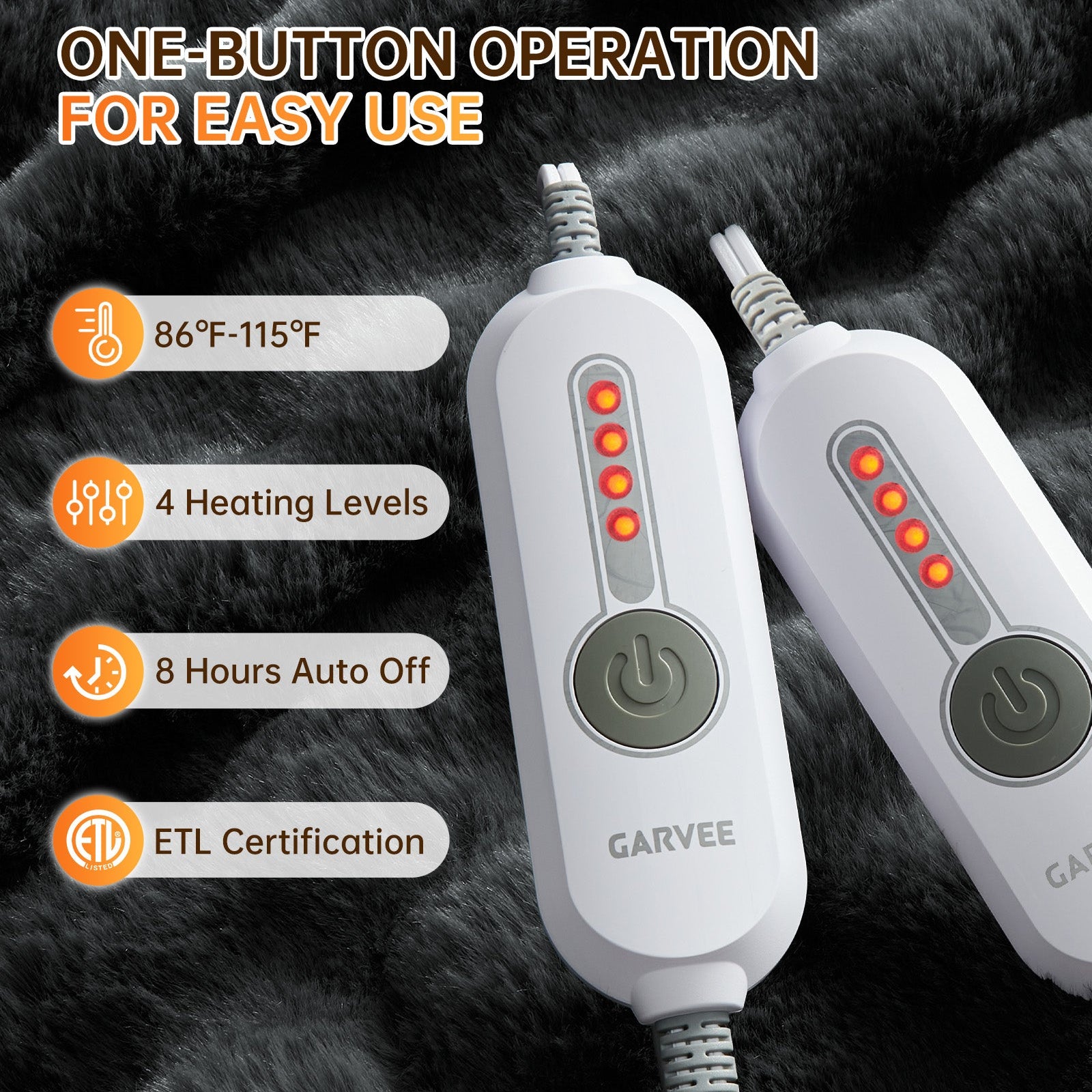 Garvee Heated Blanket Queen, Dual Control Faux Fur Electric Blanket with 4 Heat Settings, Soft Bubble Blanket with 8 Hour Auto-Off & Overheat Protection, for Gifts Home Couch or Bed, Dark Grey