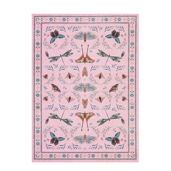 Garvee 5' x 7' Pink Botanical Butterfly Area Rug, Washable Non-Slip Ultra-Thin Soft Rug for Living Room, Bedroom & Nursery