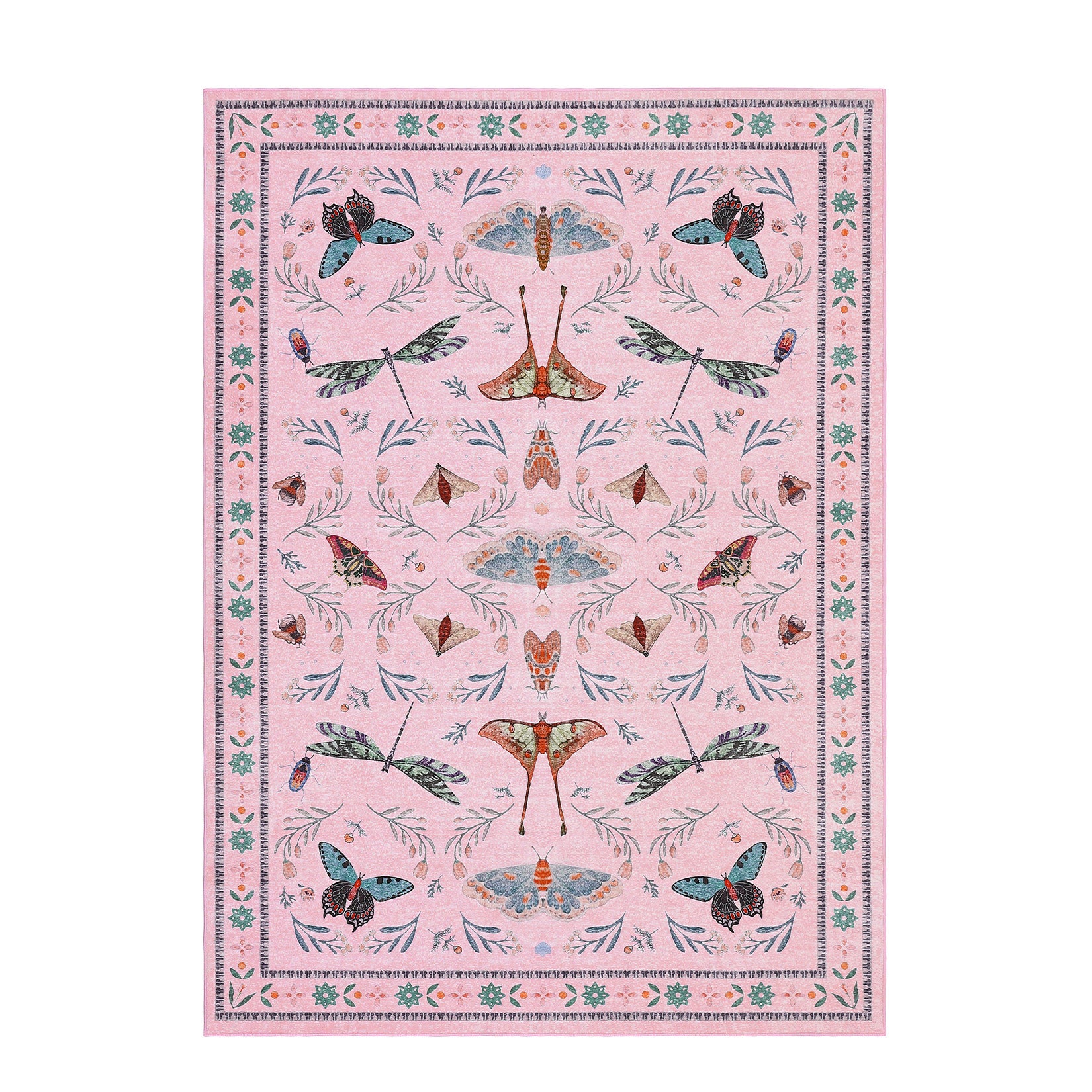 Garvee 5' x 7' Pink Botanical Butterfly Area Rug, Washable Non-Slip Ultra-Thin Soft Rug for Living Room, Bedroom & Nursery