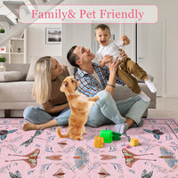 Garvee 5' x 7' Pink Botanical Butterfly Area Rug, Washable Non-Slip Ultra-Thin Soft Rug for Living Room, Bedroom & Nursery