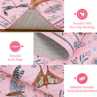 Garvee 5' x 7' Pink Botanical Butterfly Area Rug, Washable Non-Slip Ultra-Thin Soft Rug for Living Room, Bedroom & Nursery