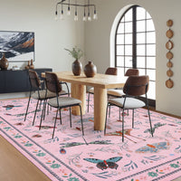 Garvee 5' x 7' Pink Botanical Butterfly Area Rug, Washable Non-Slip Ultra-Thin Soft Rug for Living Room, Bedroom & Nursery