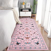 Garvee 2' x 8' Pink Botanical Insect Runner Rug, Washable Non-Slip Ultra-Thin Rug for Hallway, Kitchen & Entryway