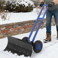 Garvee Snow Shovel 29"W X 14.2"H with 7-Position Angled Blade & Adjustable Handle, Heavy Duty Metal Snow Pusher Shovel with Wheels for Driveway, Doorway, Sidewalk, Pavement