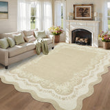 Garvee Scalloped Rugs for Living Room 10x13 Floral Washable Area Rugs, Non Slip Low Pile Soft Carpet, Large Stain Resistant Foldable Indoor Floor Mats for Playroom, Nursery, Beige - Beige-Style2