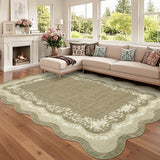 Garvee Scalloped Rugs for Living Room 10x13 Floral Washable Area Rugs, Non Slip Low Pile Soft Carpet, Large Stain Resistant Foldable Indoor Floor Mats for Playroom, Nursery, Brown - Brown