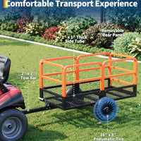 Garvee Heavy Duty Steel Garden Dump Cart - 1600 lbs Capacity Utility Trailer - 22 Cu.Ft. with Removable Sides - Tow Behind for ATV, UTV, Lawn Mower or Tractor - Ideal Yard Hauler, Orange+Black