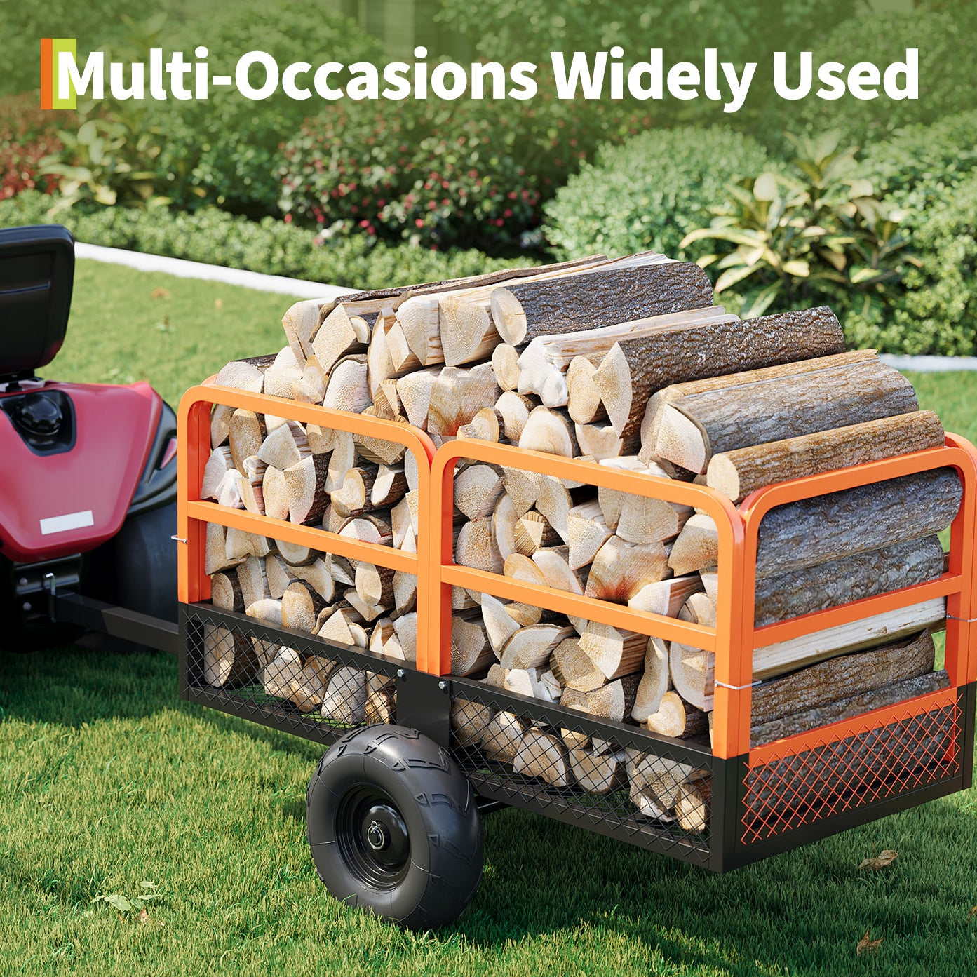 Garvee Heavy Duty Steel Garden Dump Cart - 1600 lbs Capacity Utility Trailer - 22 Cu.Ft. with Removable Sides - Tow Behind for ATV, UTV, Lawn Mower or Tractor - Ideal Yard Hauler, Orange+Black