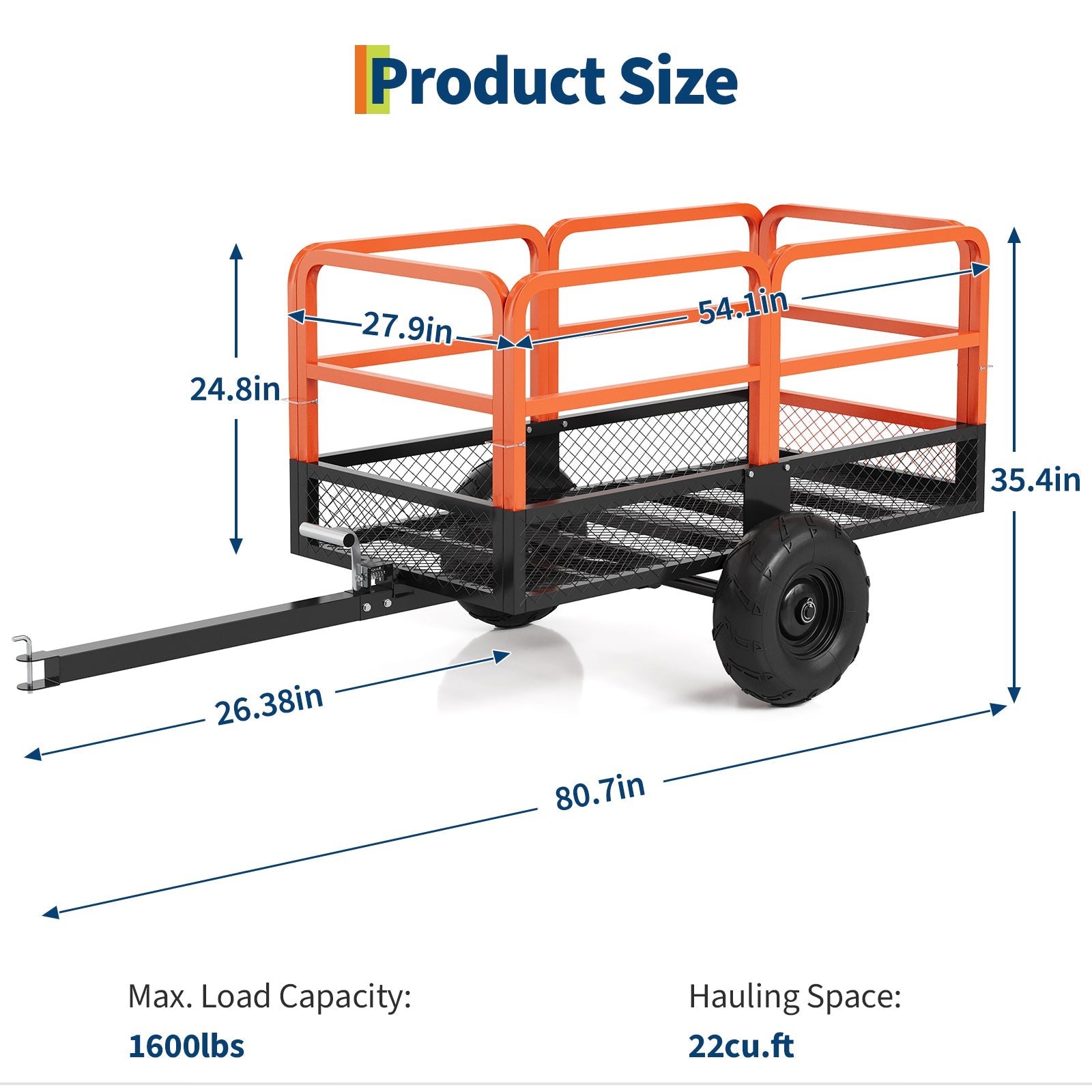 Garvee Heavy Duty Steel Garden Dump Cart - 1600 lbs Capacity Utility Trailer - 22 Cu.Ft. with Removable Sides - Tow Behind for ATV, UTV, Lawn Mower or Tractor - Ideal Yard Hauler, Orange+Black