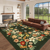 Garvee Rugs for Living Room 5x7 Washable Floral Area Rug Non Slip Soft Low Pile Ultra-Thin Carpet Dark Green - Dark Green