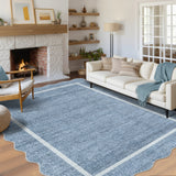 Garvee Extra Large Washable Rug 10x13 Scalloped Washable Rug with Non Slip TPR Backing, Soft Non Shedding Neutral Carpet, Indoor Low Pile Thin Foldable Mat, Modern Carpet for Open Space, Blue - Blue