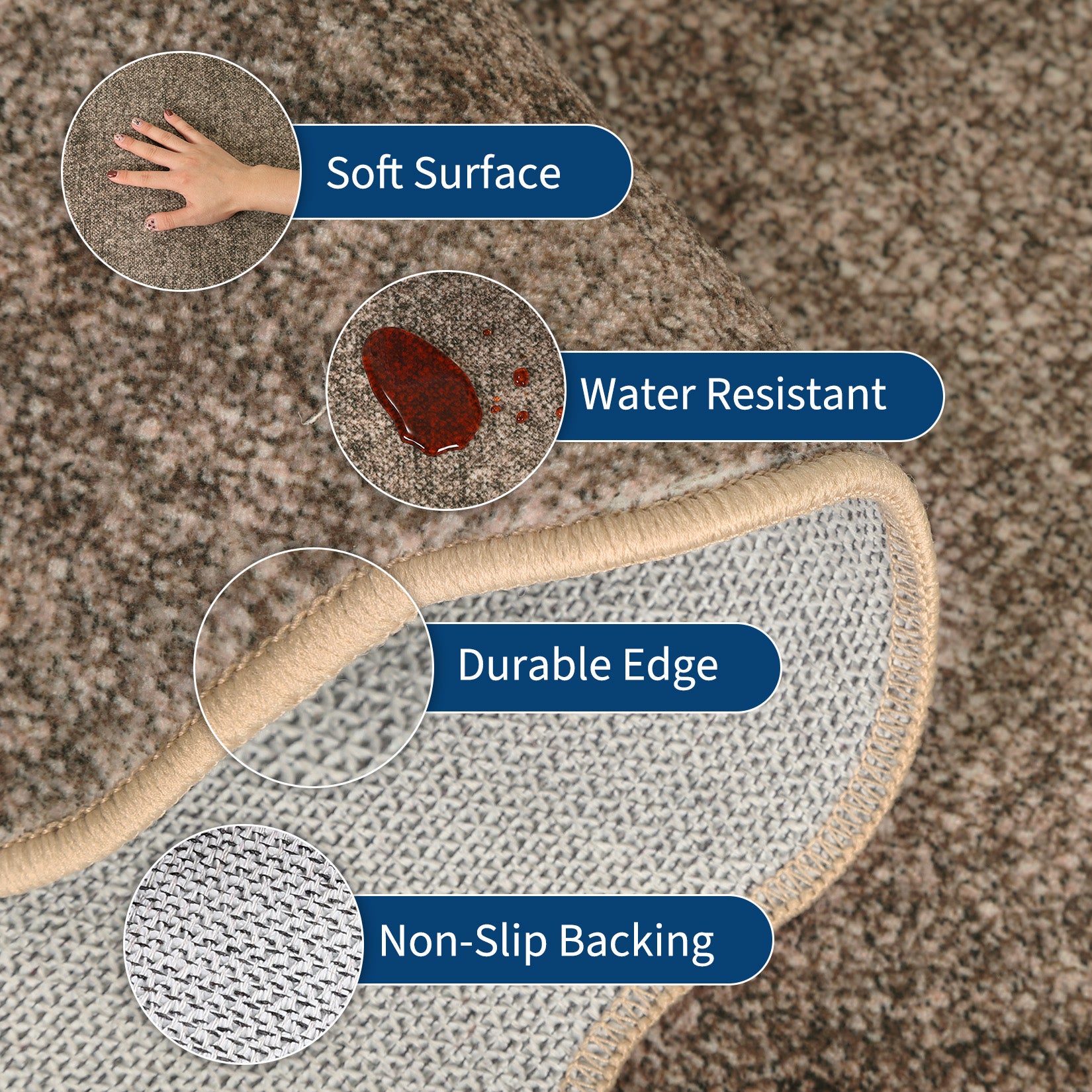 Garvee Extra Large Washable Rug 10x13 Scalloped Washable Rug with Non Slip TPR Backing, Soft Non Shedding Neutral Carpet, Indoor Low Pile Thin Foldable Mat, Modern Carpet for Open Space, Dark Brown