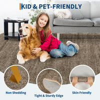 Garvee Extra Large Washable Rug 10x13 Scalloped Washable Rug with Non Slip TPR Backing, Soft Non Shedding Neutral Carpet, Indoor Low Pile Thin Foldable Mat, Modern Carpet for Open Space, Dark Brown