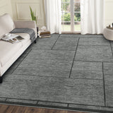 Garvee Washable Geometric Area Rug - Modern Low Pile, Non-Slip, Non-Shedding, Minimalist Collapsible Soft Thin Carpet for Living Room, Bedroom, Dining Room - Dark Gray