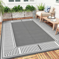Garvee Waterproof Reversible Outdoor Rug 8x10ft – Large Plastic Straw Mat, UV Resistant, Easy to Clean, Collapsible – Ideal for Patio, Backyard, Deck, Camping, RV, Beach – Gray and White