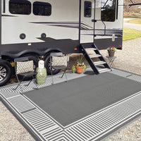 Garvee Waterproof Reversible Outdoor Rug 8x10ft – Large Plastic Straw Mat, UV Resistant, Easy to Clean, Collapsible – Ideal for Patio, Backyard, Deck, Camping, RV, Beach – Gray and White