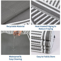 Garvee Waterproof Reversible Outdoor Rug 8x10ft – Large Plastic Straw Mat, UV Resistant, Easy to Clean, Collapsible – Ideal for Patio, Backyard, Deck, Camping, RV, Beach – Gray and White