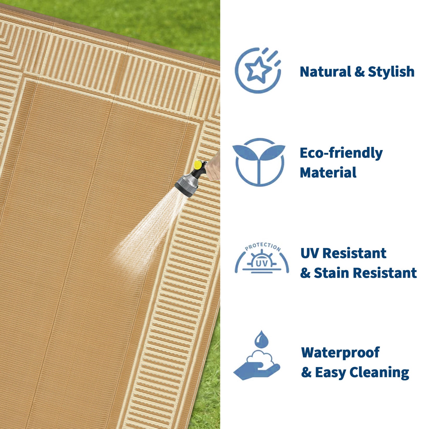 Garvee Waterproof Outdoor Area Rug - 10x20 Brown Coffee Plastic Straw Mat - UV Resistant, Non-Slip, Collapsible, Easy to Clean - Striped Edge, Sturdy Color for Patio, Garden, Deck, Camping