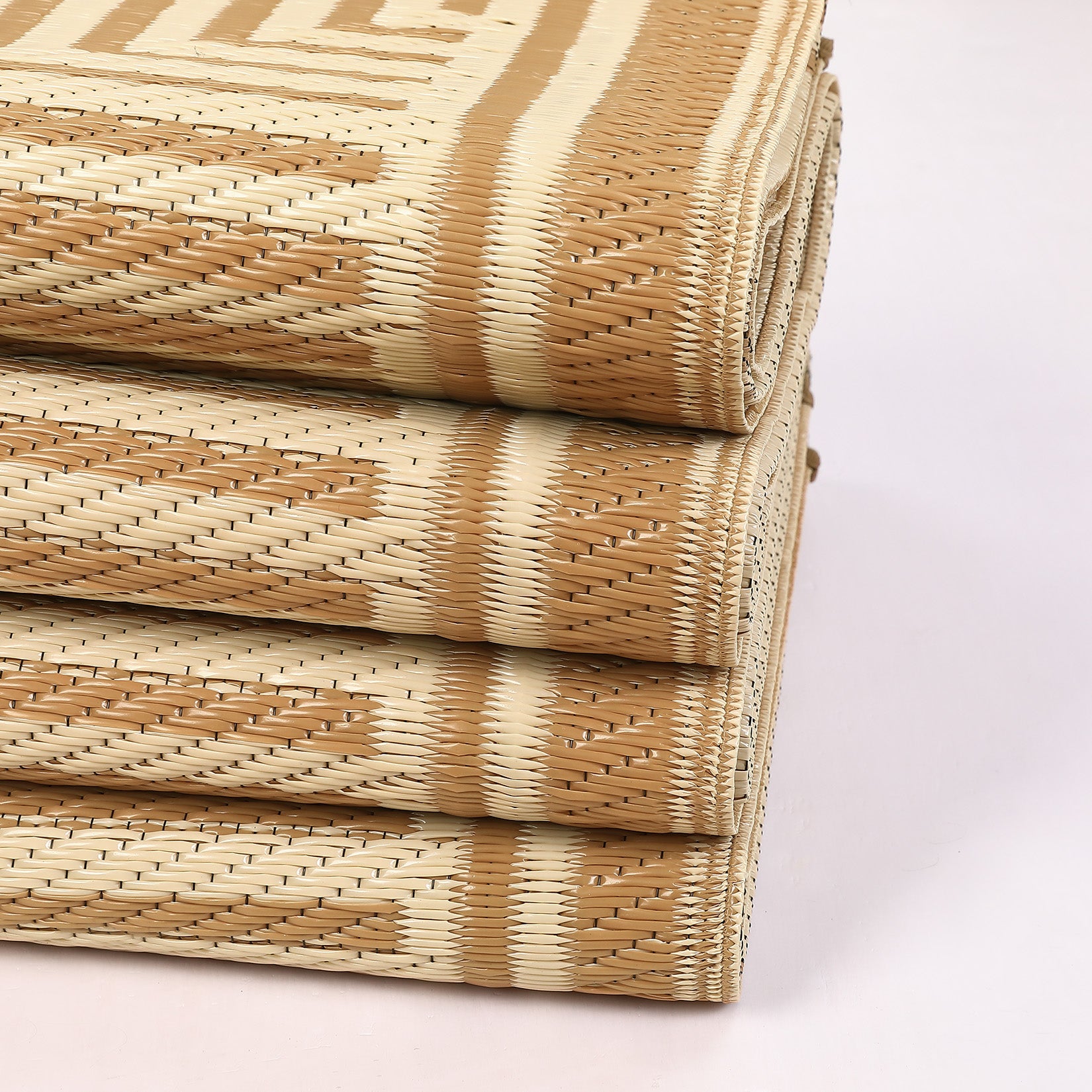 Garvee Waterproof Outdoor Area Rug - 10x20 Brown Coffee Plastic Straw Mat - UV Resistant, Non-Slip, Collapsible, Easy to Clean - Striped Edge, Sturdy Color for Patio, Garden, Deck, Camping