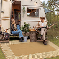 Garvee Waterproof Outdoor Area Rug - 10x20 Brown Coffee Plastic Straw Mat - UV Resistant, Non-Slip, Collapsible, Easy to Clean - Striped Edge, Sturdy Color for Patio, Garden, Deck, Camping