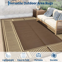 Garvee Reversible Outdoor Plastic Straw Rug - Modern Brown Coffee Striped Patio Carpet - Waterproof, Washable, Non-Slip, Collapsible - Ideal for Garden, Deck, RV, Balcony, 9x18ft