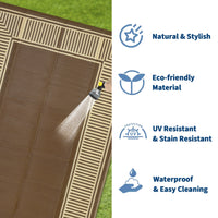 Garvee Reversible Outdoor Plastic Straw Rug - Modern Brown Coffee Striped Patio Carpet - Waterproof, Washable, Non-Slip, Collapsible - Ideal for Garden, Deck, RV, Balcony, 9x18ft