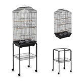 Garvee Multi-Level Rolling Bird Cage with Storage Shelf, 59.8" Metal Parrot Cage, 4 Access Doors, Removable Tray, Perches, Food Bowls, Detachable Stand for Various Birds, Black - Black | 59.8"H