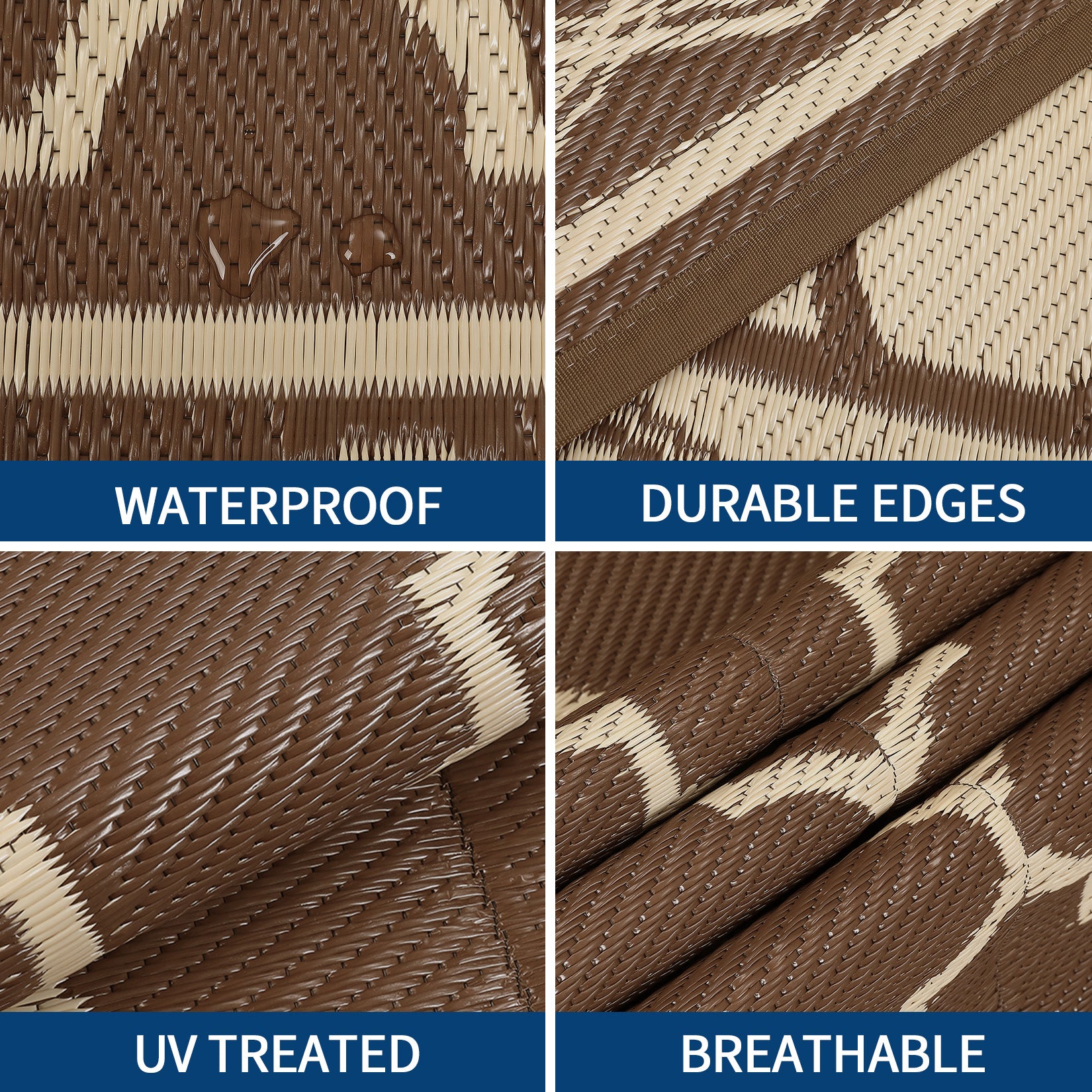 Garvee Outdoor Rug 8x10 Waterproof Reversible Patio Rug Non Slip Foldable Plastic Straw Carpet Brown Trellis for Deck Porch RV Camping, Peony Brown