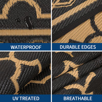 Garvee 9x18 Outdoor Rug Waterproof Reversible Patio Carpet for Deck Backyard Balcony RV Camping Black/Brown