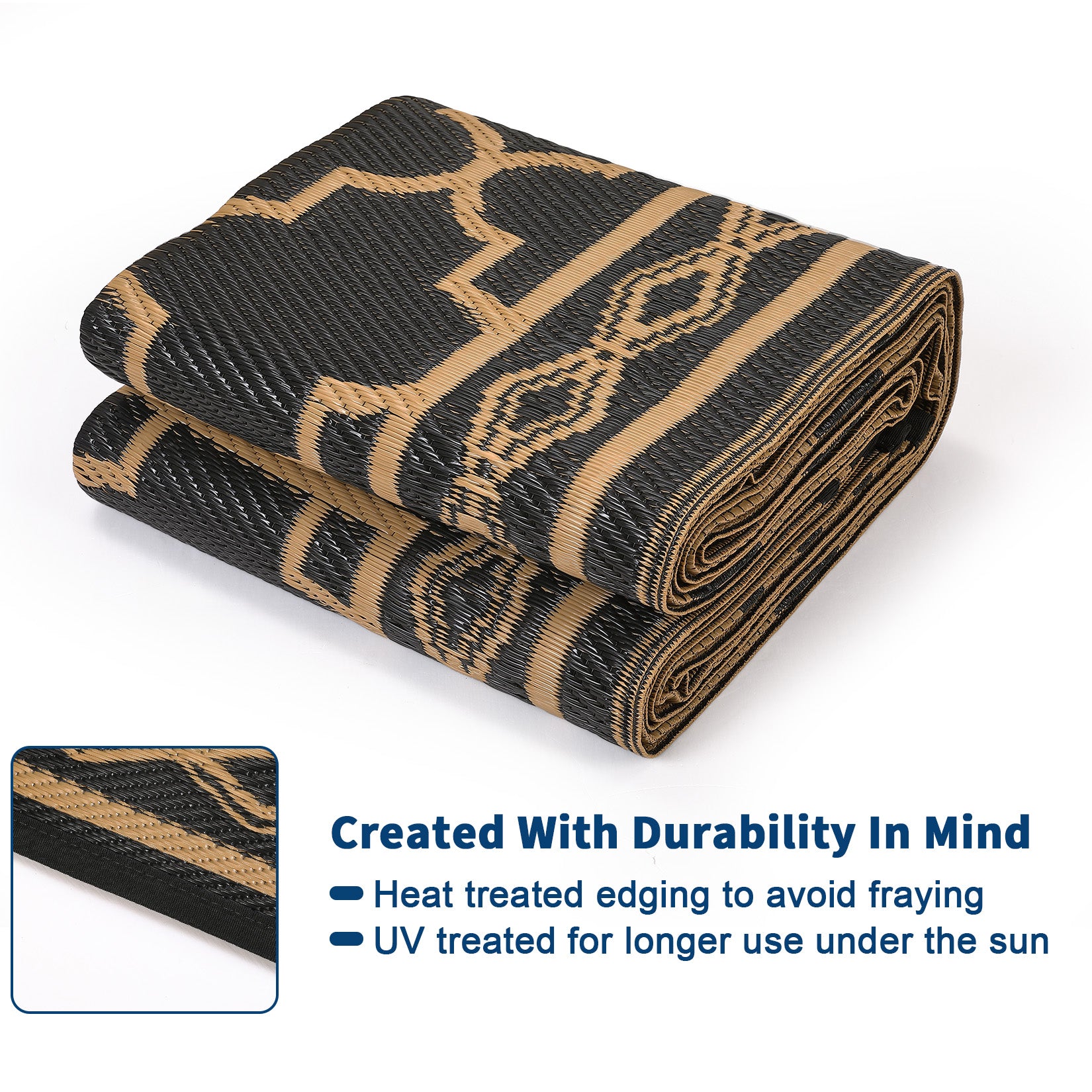 Garvee 9x18 Outdoor Rug Waterproof Reversible Patio Carpet for Deck Backyard Balcony RV Camping Black/Brown